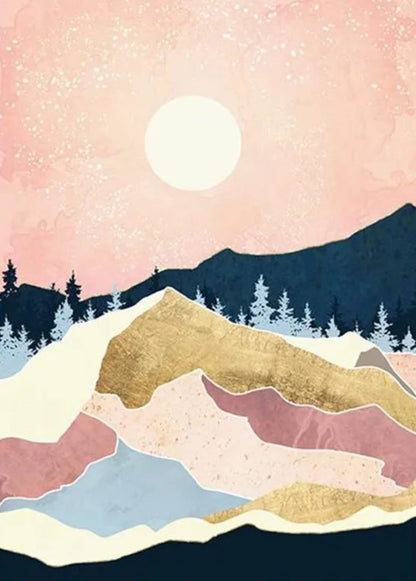 Abstraktes Bergposter | Rosa Landschaft | Kunstwerk für Heim- und Bürodekoration | Moderne Kunst | Ästhetischer Wanddruck