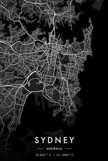 Sydney Kaart | Zwart & Wit