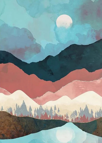 Abstraktes Landschaftsposter | Wandkunst mit roter Berglandschaft | Moderne Wohndekoration | Von der Natur inspiriertes Kunstwerk