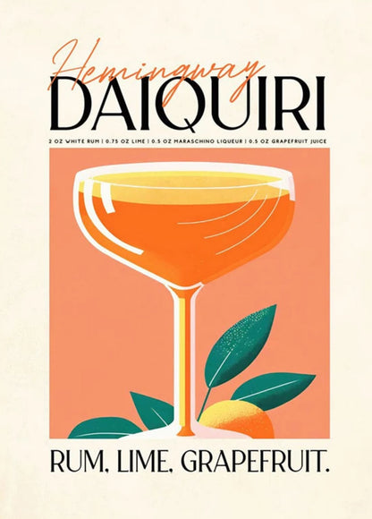 Daiquiri Cocktail Art Print | Retro Party Vibes | Kitchen & Bar Decor | Decorative Wall Poster | Vintage Style Drink Illustration