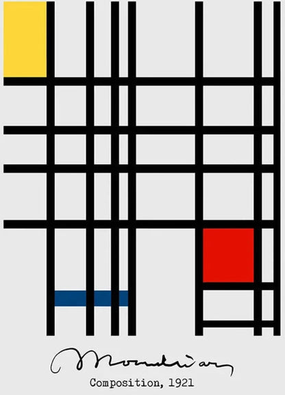 Piet Mondrian Poster | Yellow Blue Red Composition | Modern Art Print | Abstract Wall Decor | Geometric Design