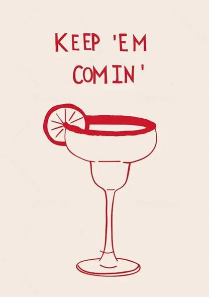 Hand Drawn Minimalist Illustration Poster | Keep Em Comin Design | Wall Art for Modern Decor | Black and White Home Accent