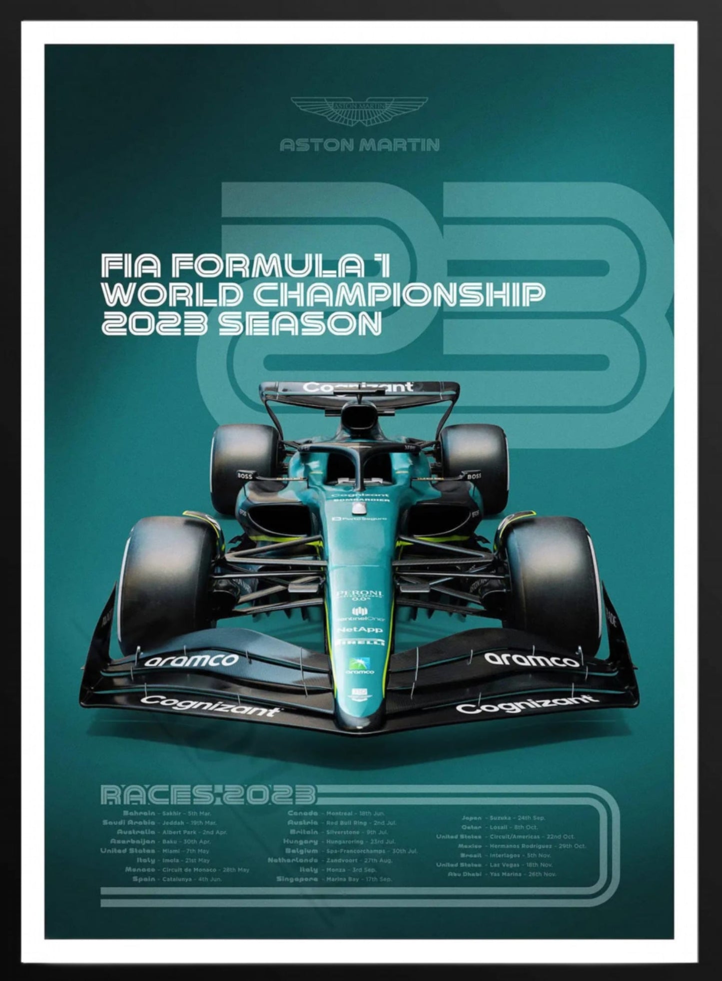 Aston Martin | Fernando Alonso | Lance Stroll | Sleek 2023 F1 Season Team Racing Poster