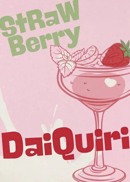 Strawberry Daiquiri Poster | Vibrant Cocktail Party Wall Art | Home & Garden Decor | High-Quality Drink Illustration Print