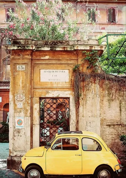Gele Fiat 500 | Vintage Italiaanse Scene