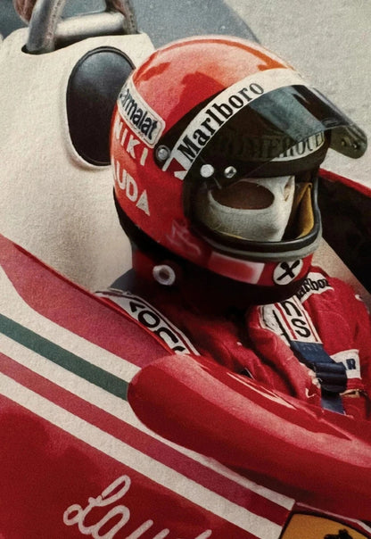 Großer Preis von Monaco 1975 | Vintage F1-Rennplakat | Niki Lauda Ferrari Tribut | Retro Motorsport Wandkunst