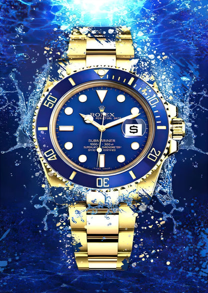 Graffiti Stijl | Blauwe Gouden Rolex Submariner Ontwerp