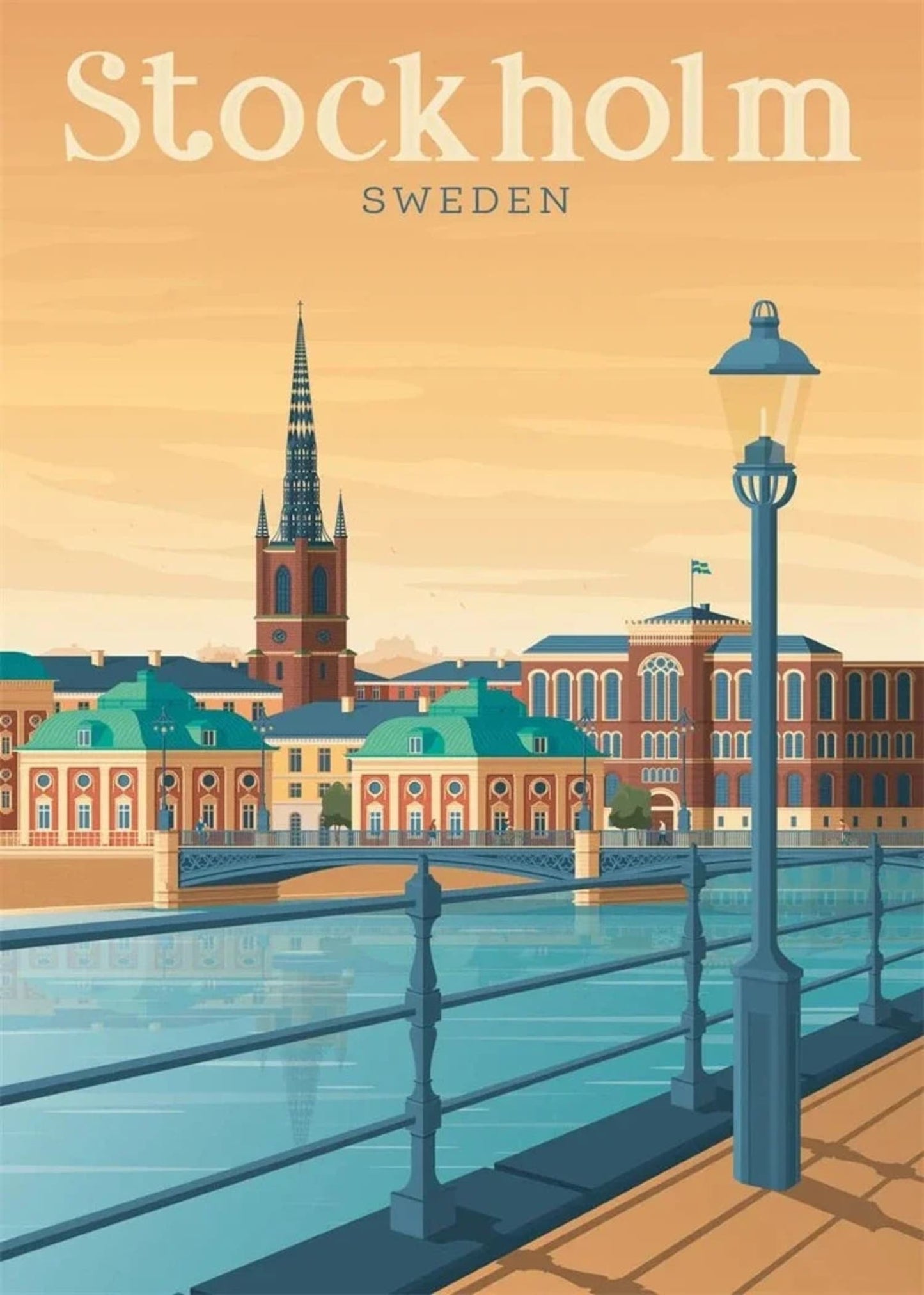 Stockholm Stadslandschap | Schilderachtige Bezienswaardigheid Illustratie