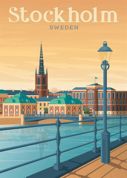 Stockholm Stadslandschap | Schilderachtige Bezienswaardigheid Illustratie