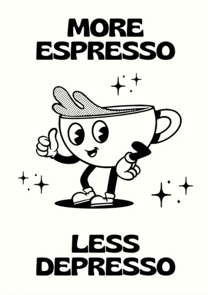 More Espresso Less Depresso | Vintage Cartoon | Pink Simplicity