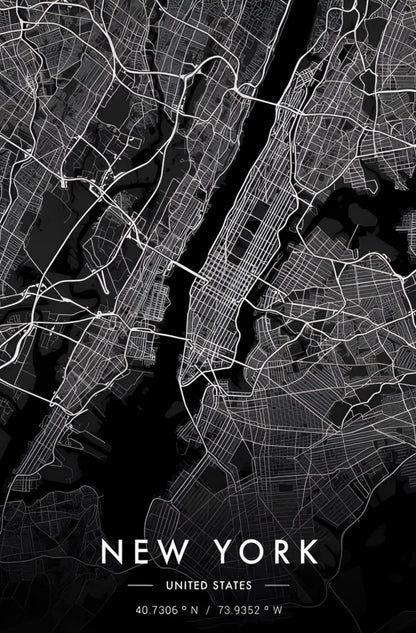 New York Stadskaart | Zwart & Wit | Minimalistisch Stedelijk Ontwerp