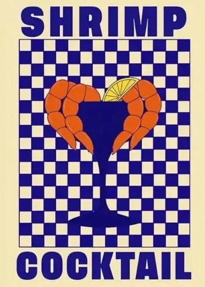 Delicious Seafood Poster | Shrimp Cocktail Art Print | Kitchen Wall Decor | Coastal Dining Room Theme | Nautical Food Illustration