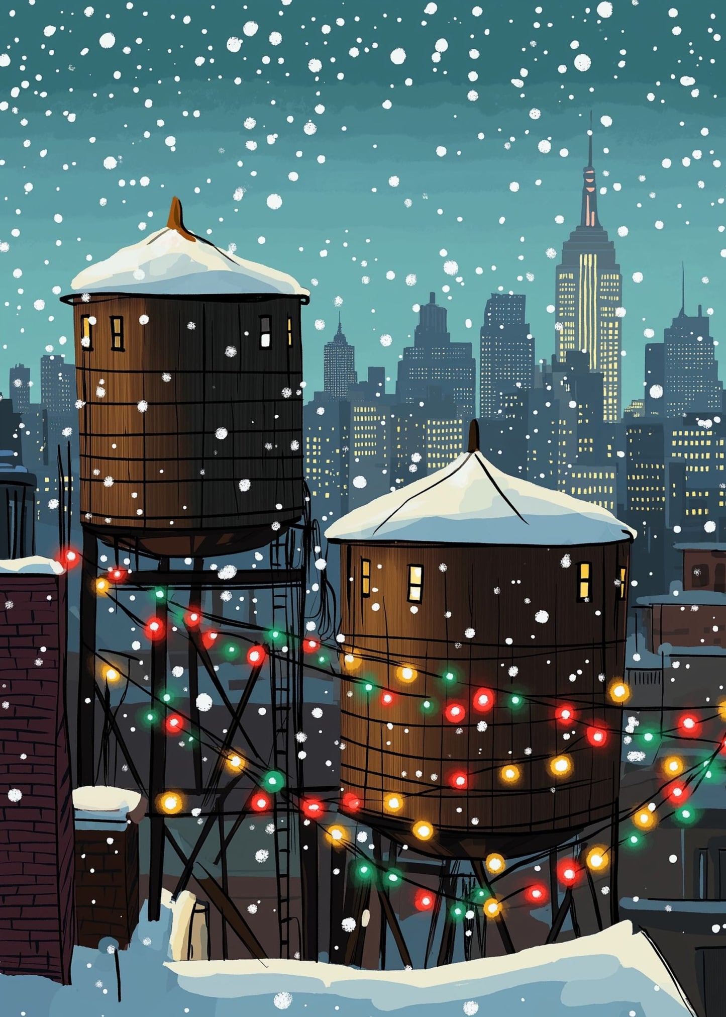Winter Cityscape | Snowy Night | Holiday Lights