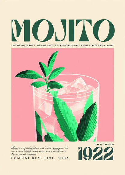 Mojito Cocktail Party 1922 Art | Vintage Style Poster | Elegant Bar Decor | Wall Art for Home & Garden | Retro Beverage Design