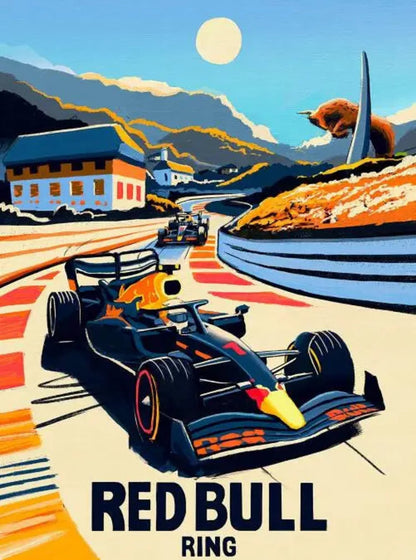 Formel-1-Rennplakat | Red Bull Ring | Motorsport-Wandkunst | Hochgeschwindigkeitsstrecken-Design | Wohndekor | Einzigartiges Geschenk