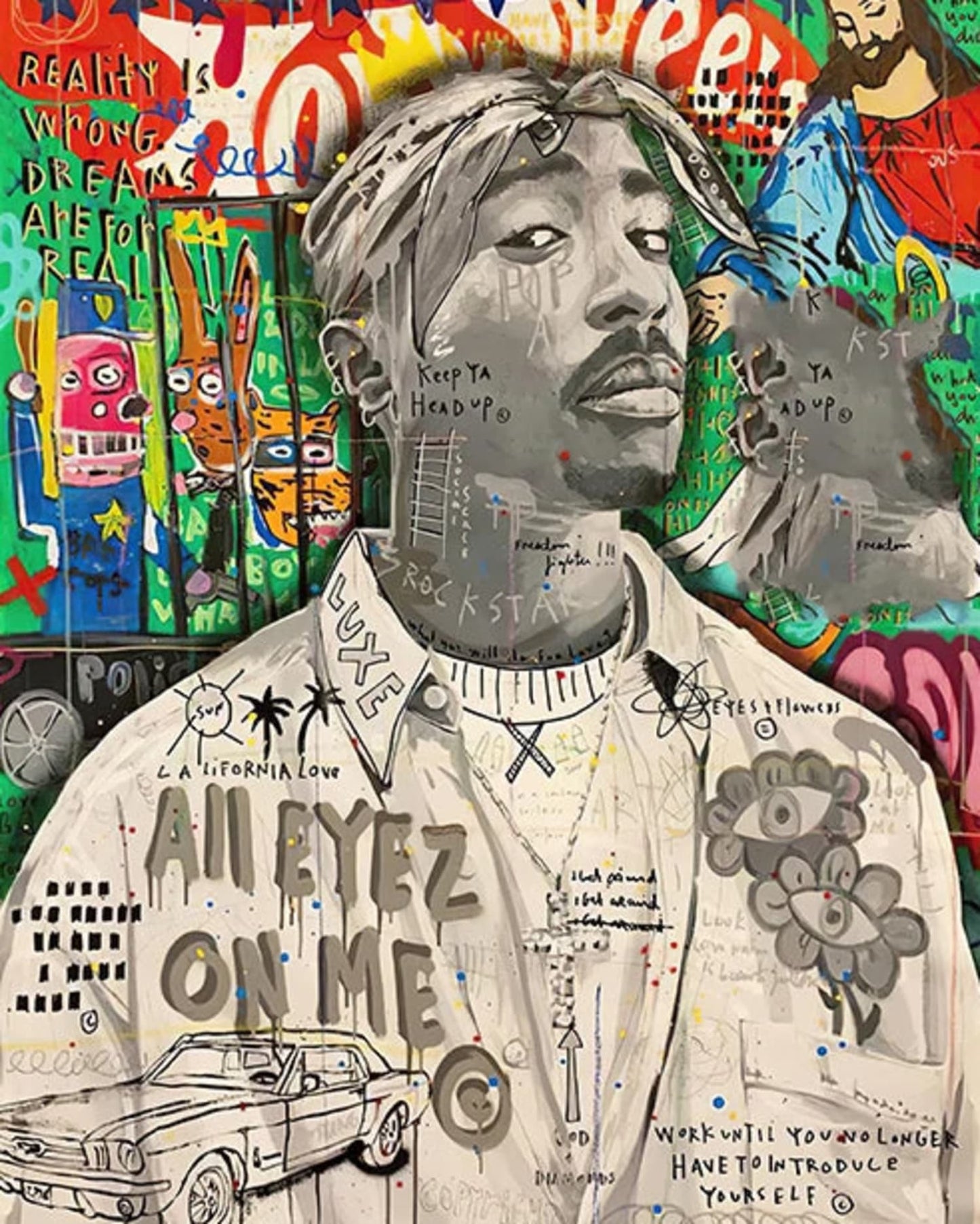 Abstraktes Street-Pop-Art-Poster | Tupac-Porträt | Graffiti-Wandkunst für die Wohnzimmerdekoration