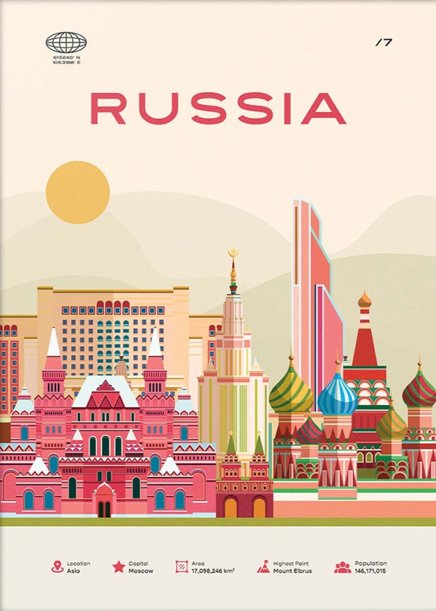 Russland Reiseposter | Moskauer Skyline und Sehenswürdigkeiten | Roter Platz und Kreml Illustration | Einzigartige Wandkunst