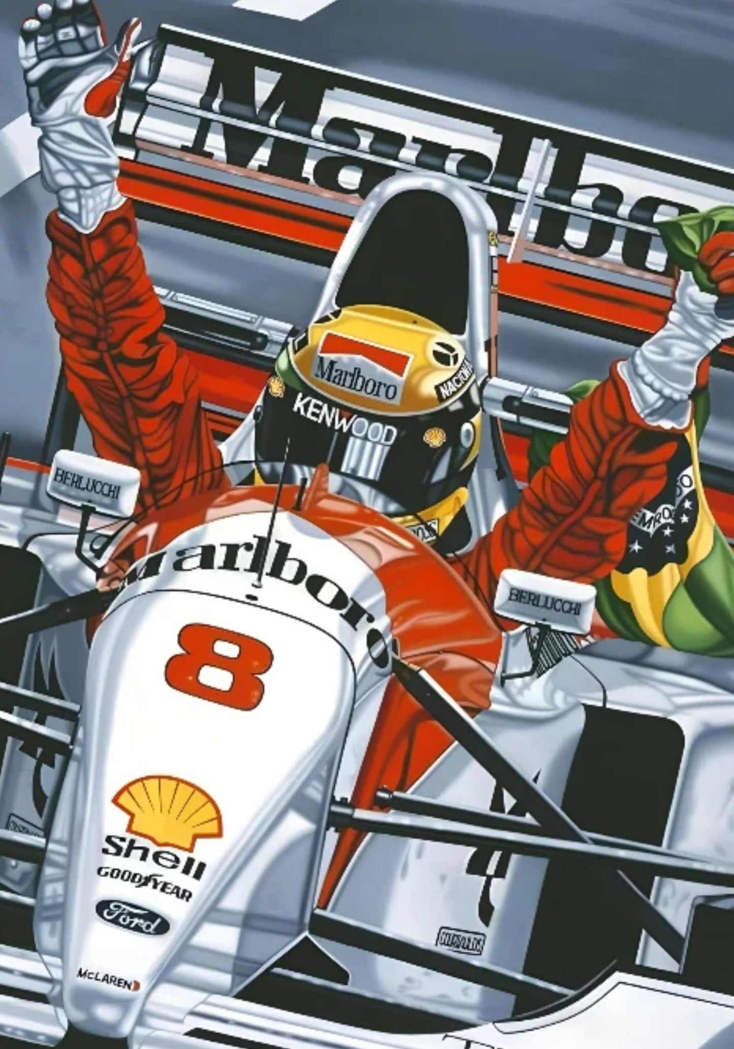 Poster mit Ayrton Senna, F1-Rennfahrer | Kunstdruck für Zuhause | Wanddekoration fürs Wohnzimmer | Schlafzimmer, Café-Eingang