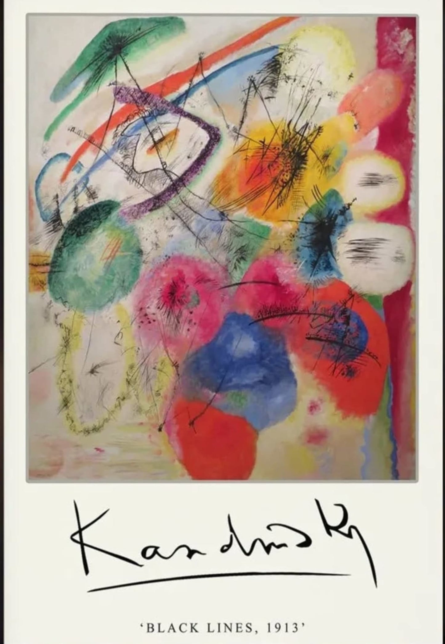 Schwarze Linien | Wassily Kandinsky | 1913 | Vintage-Kunstausstellungsplakat