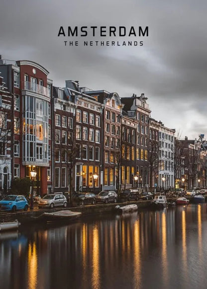 Amsterdam Canal Scene | European Cityscape Poster | Wall Art Décor | Beautiful City Views | Home & Garden Artwork