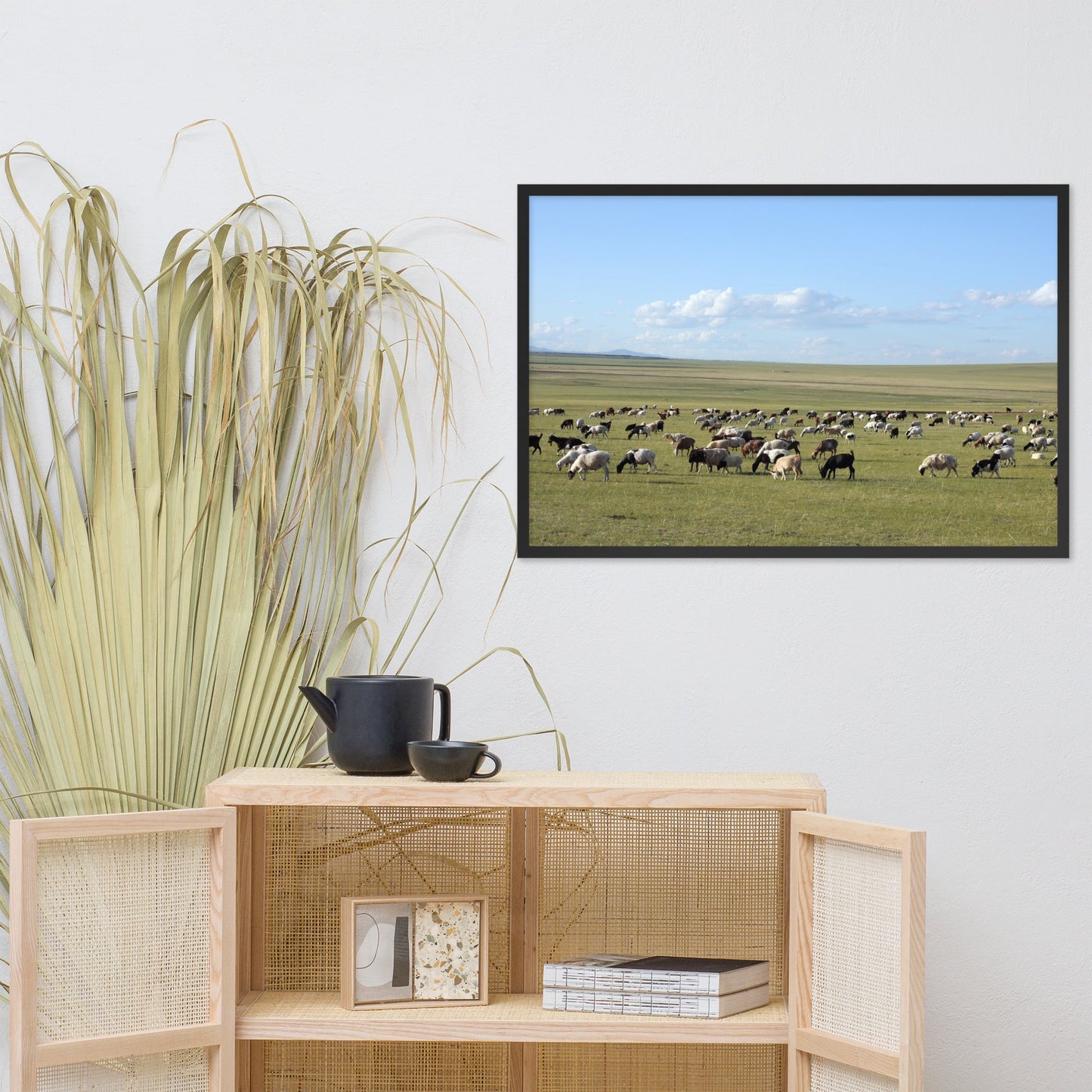 Poster - Herd of sheep graze in Mongolian steppe