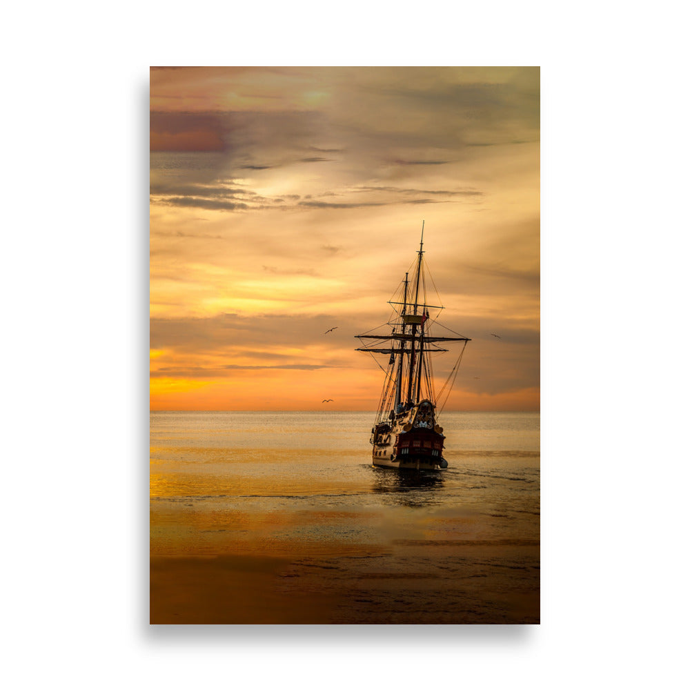 Poster - Ship in the sunset