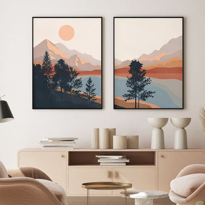 Illustrated Mountainscape ( set of 2)