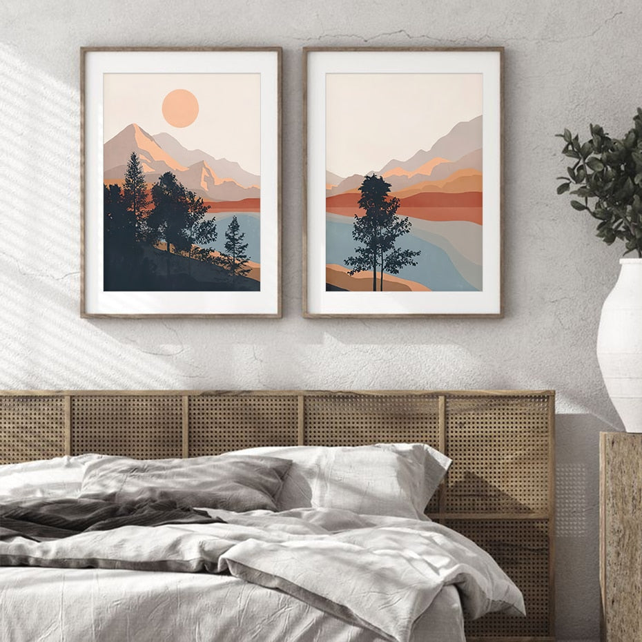 Illustrated Mountainscape ( set of 2)