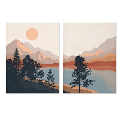 Illustrated Mountainscape ( set of 2)