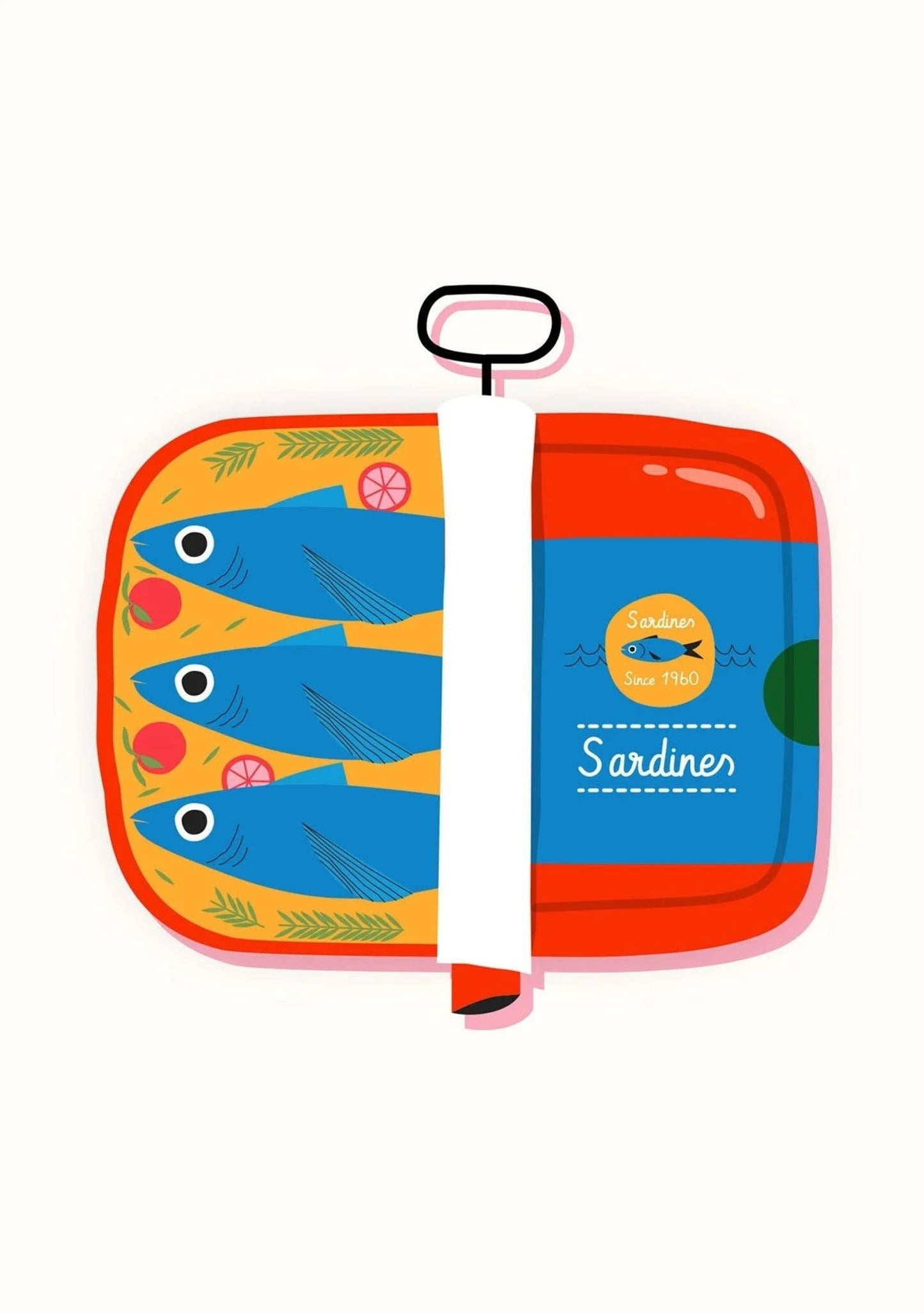 Sardinen-Poster | Kulinarische Illustration aus dem Jahr 1960 | Wandkunst für die Heimdekoration | Küchendruck