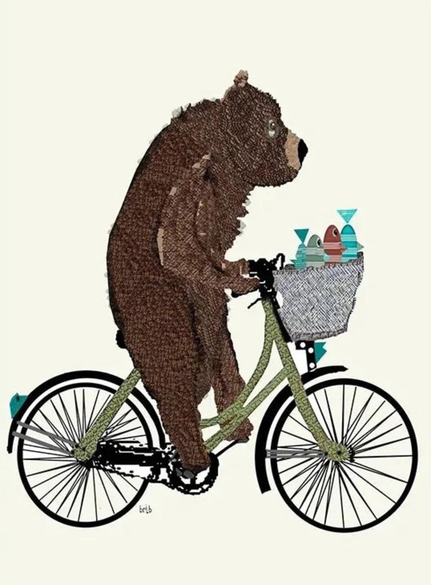 Bear and Fishes Poster | Whimsical Wheels Artwork | Joyful Animated Adventure Decor
