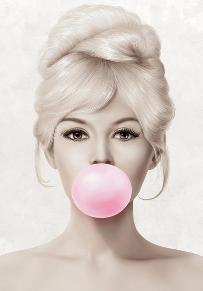 Brigitte Bardot Retro Pop Kunst | Kauwgom Roze