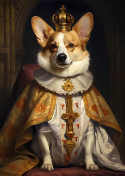 "Crown Adorned Corgi | Regal Dog Portrait Poster | Elegant Home Decor Artwork"