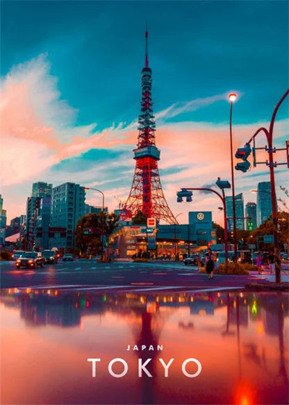 Tokyo Tower | Tokio | Kultiges Wahrzeichen und modernes Wunder | Moderne architektonische Wahrzeichen | Poster japanischer Architektur