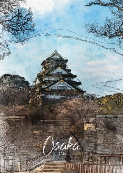 Burg Osaka | Osaka | Japan | Berühmte japanische Festung | Asiatische architektonische Exzellenz | Poster mit historischen Stätten
