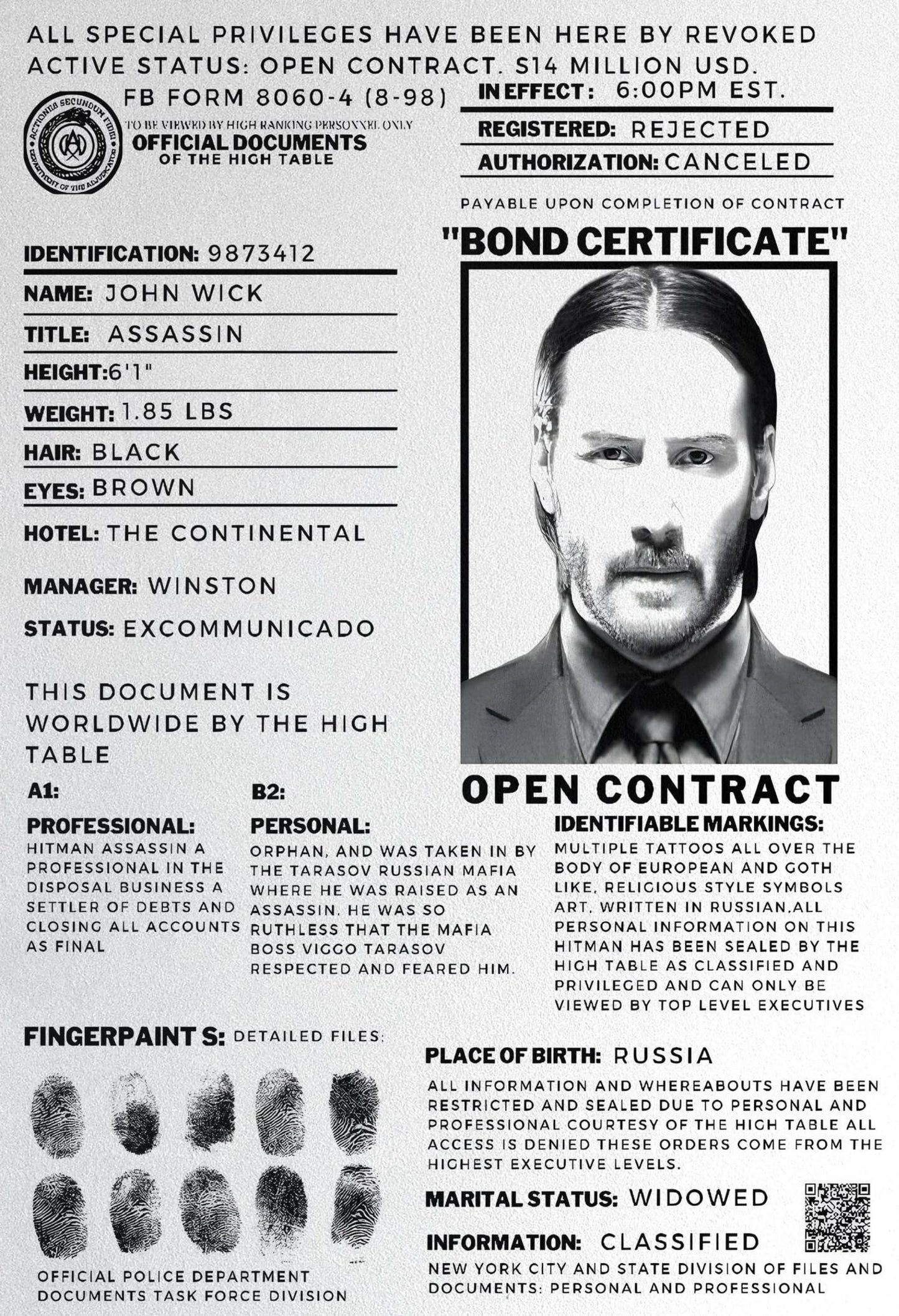 John Wick Movie Poster | Open Contract