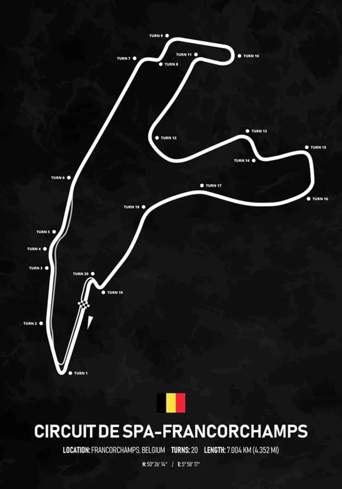 Formel-1-Poster Circuit de Spa-Francorchamps | Belgien | Francorchamps | Legendäre Grand-Prix-Strecke von Belgien | Poster mit legendären Formel-1-Rennstrecken