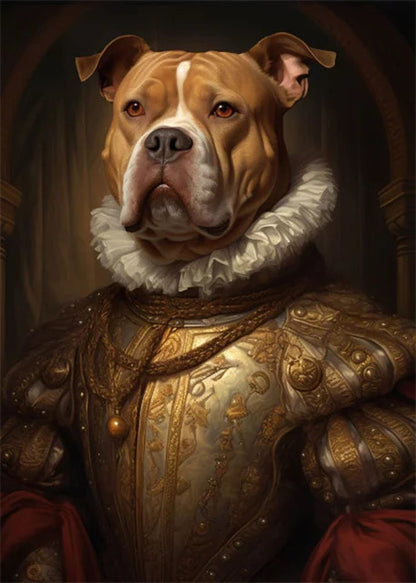 Pitbull in goldener Rüstung | Königliches Hunde-Kunstwerk