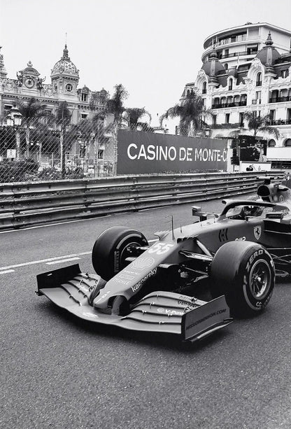 Schwarzweiß | Vintage F1 Monaco Rennen | Sportwagenfoto | Poster auf Leinwand | Wanddeko