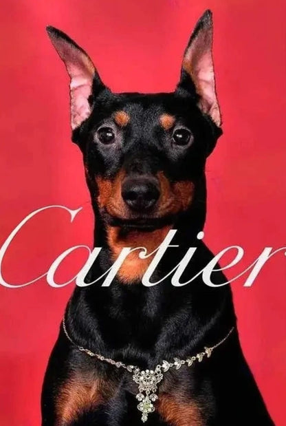 Cartier | Dachshund Photoshoot Poster | Red Silhouettes | Skylines of Paris | Fashion Legend Tribute
