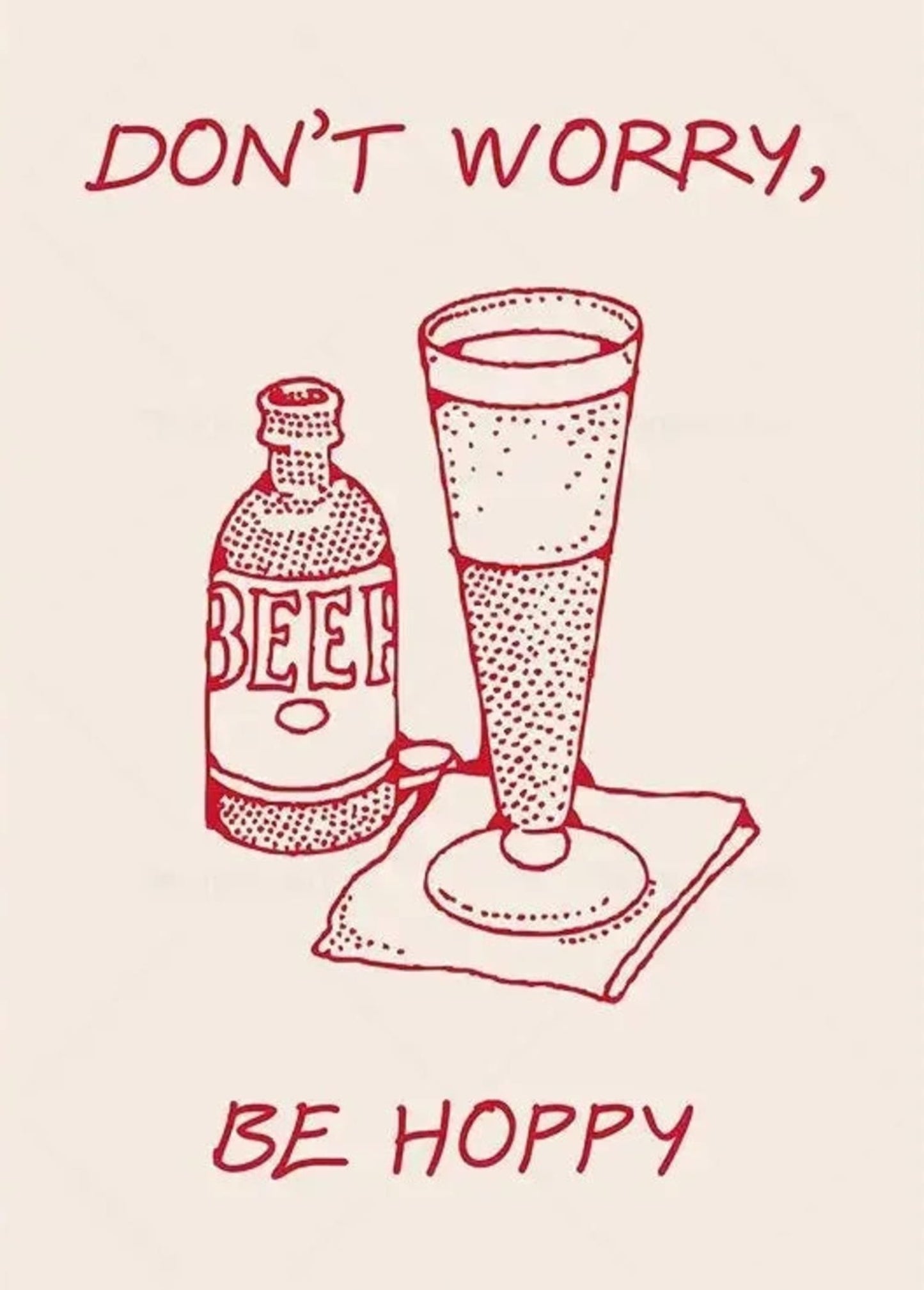 Hand Drawn Minimalist Poster | Inspirational Quote | Don't Worry Be Happy | Wall Art Decor | Motivational Print for Home & Office