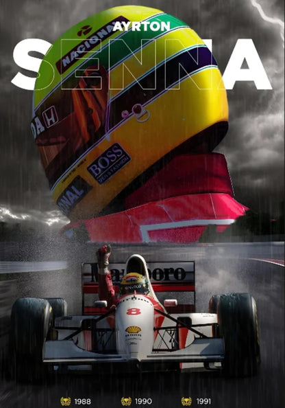 Ayrton Senna Poster | F1 Legende Wandkunst | Rennfahrer-Dekor | Druck für Zuhause & Café-Eingang | Kunstgemälde