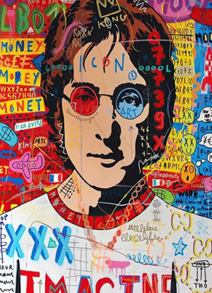 Abstraktes Street Pop Graffiti Poster | Jon Lenon Portrait | Wandkunst für Wohnzimmerdekoration