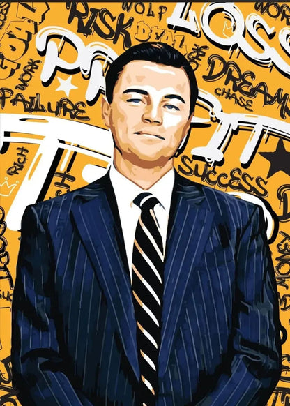 Leonardo DiCaprio Leinwandposter | Filmklassiker „The Wolf of Wall Street“ | Wandkunst-Dekordruck für Zuhause