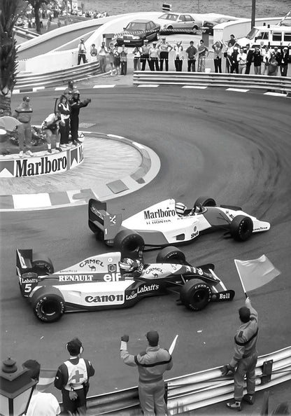 Schwarz-Weiß-Vintage-F1-Rennen | Monaco-Sportwagen-Fotoposter | Leinwandbild, Wandkunst | Wohndekor