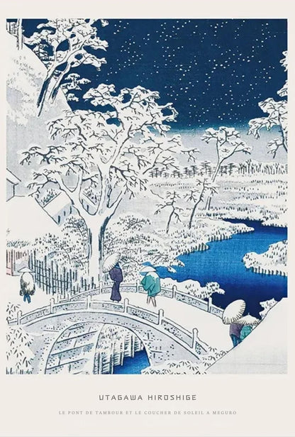Hiroshige Ukiyo-e | Drumbrug bij Zonsondergang