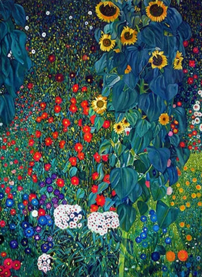 Gustav Klimt | Boerderij Tuin met Zonnebloemen | Impressionistisch Floraal