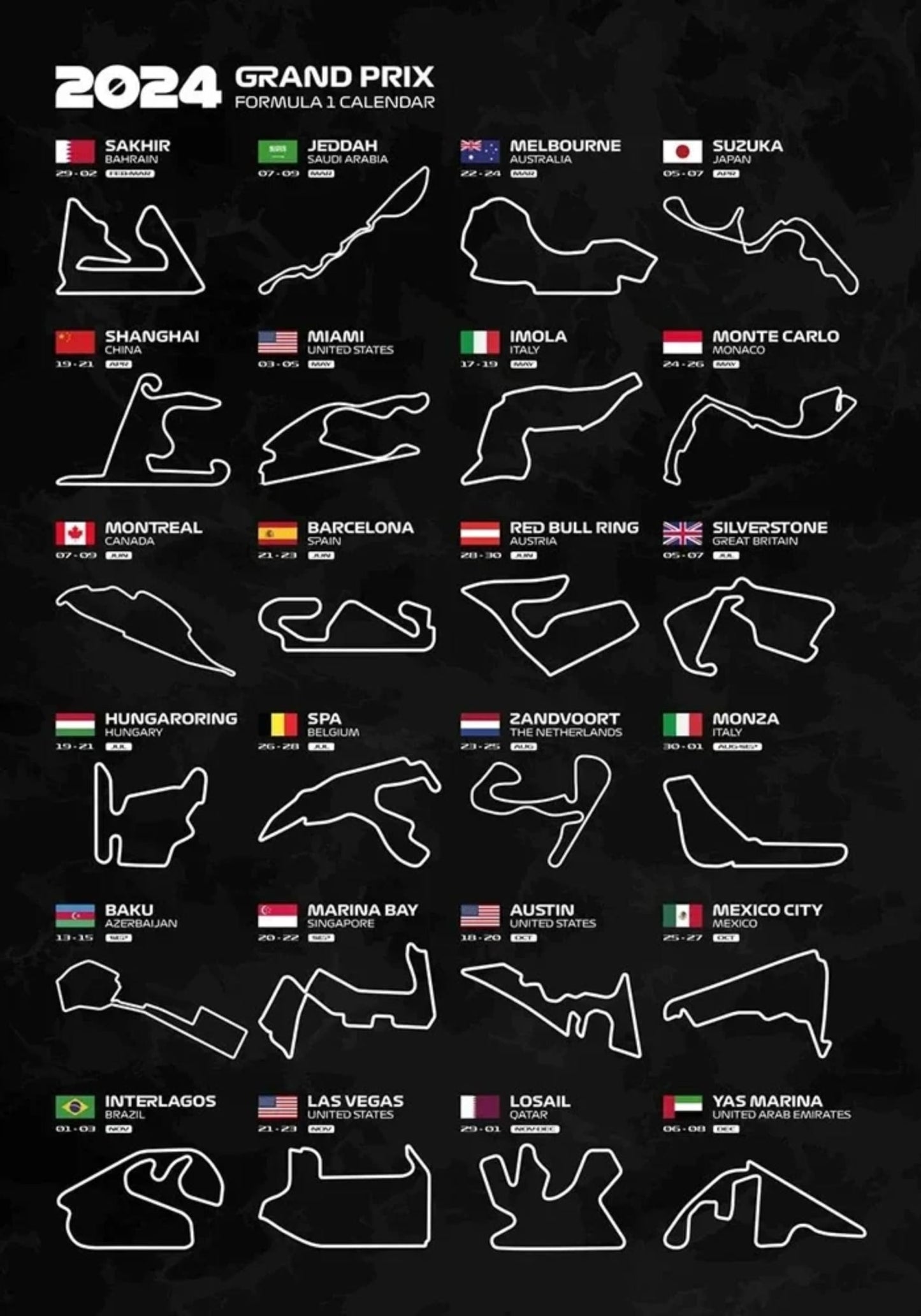 Formel-1-Rennstreckenposter 2024 | 2024 | Unverzichtbarer Leitfaden für F1-Rennen | F1-Rennstreckenposter in Sammleredition