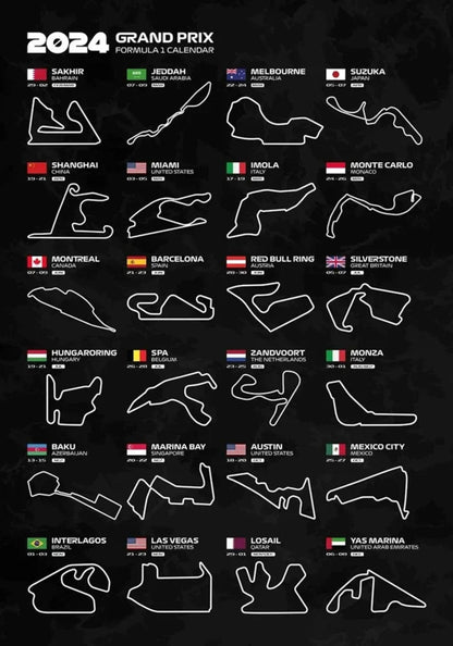 Formel-1-Rennstreckenposter 2024 | 2024 | Unverzichtbarer Leitfaden für F1-Rennen | F1-Rennstreckenposter in Sammleredition