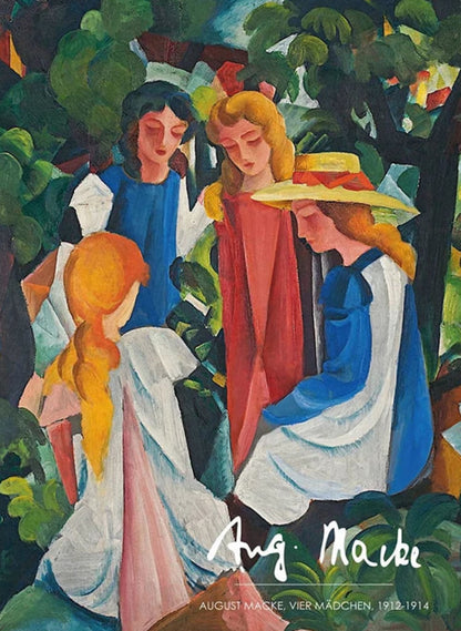 August Macke Kunstdruck | Vier Mädchen | Poster im Vintage-Stil | Wanddekoration für Zuhause | Künstlerische Reproduktion | Visuelles Kunstwerk | Deutscher Expressionismus des 20. Jahrhunderts